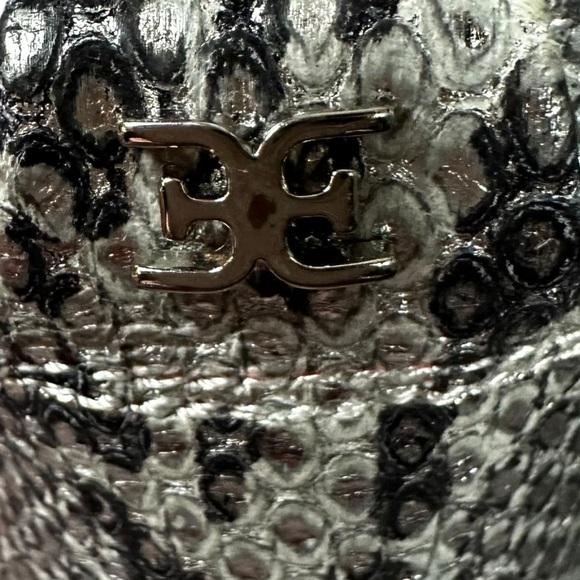 Sam Edelman Snakeskin Yaro Block Heeled Ankle Strap Sandals Silver Pumps 7 - Picture 13 of 15